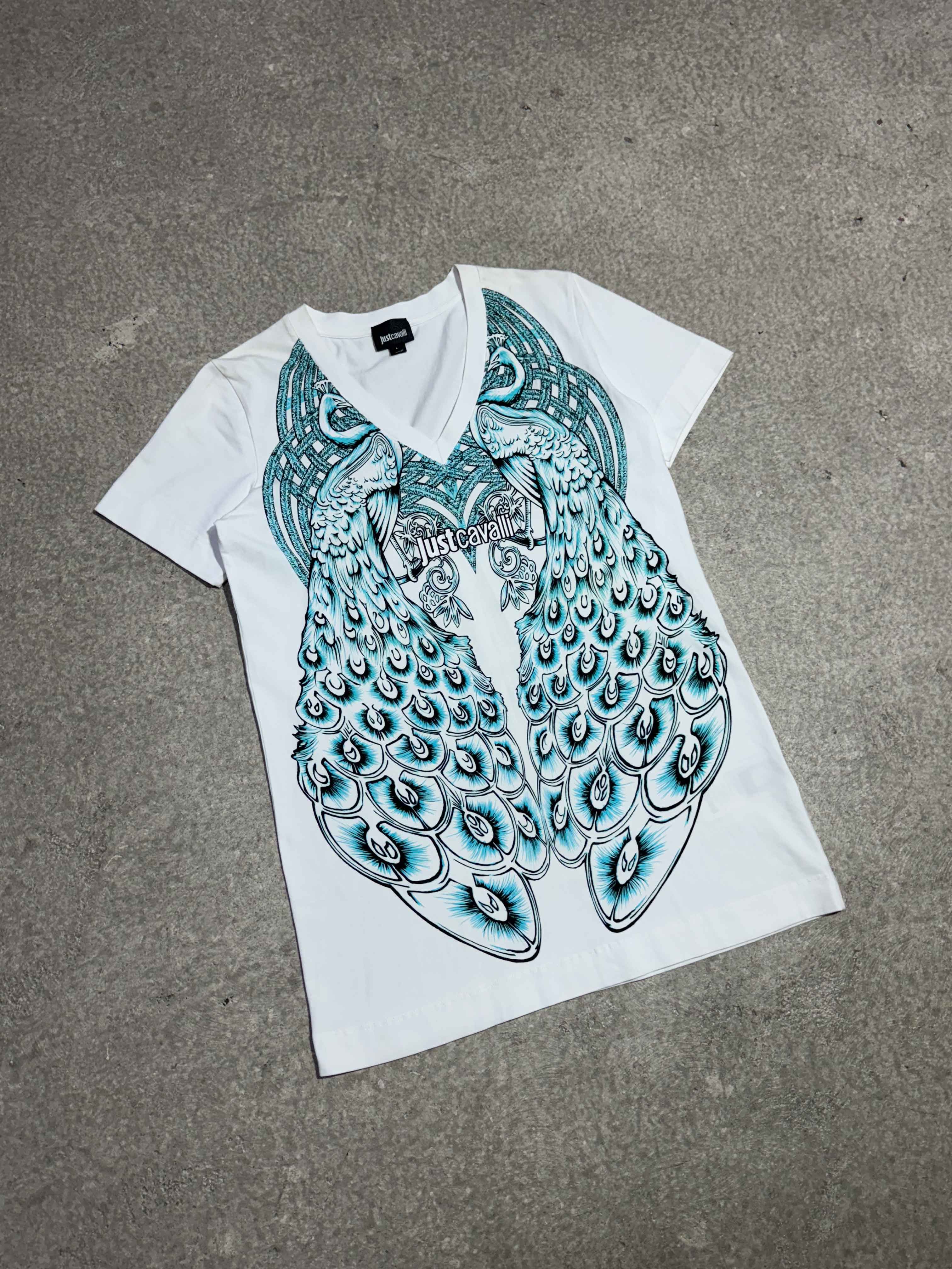 2000S JUST CAVALLI PEACOCK GRAPHIC LONG SHIRT