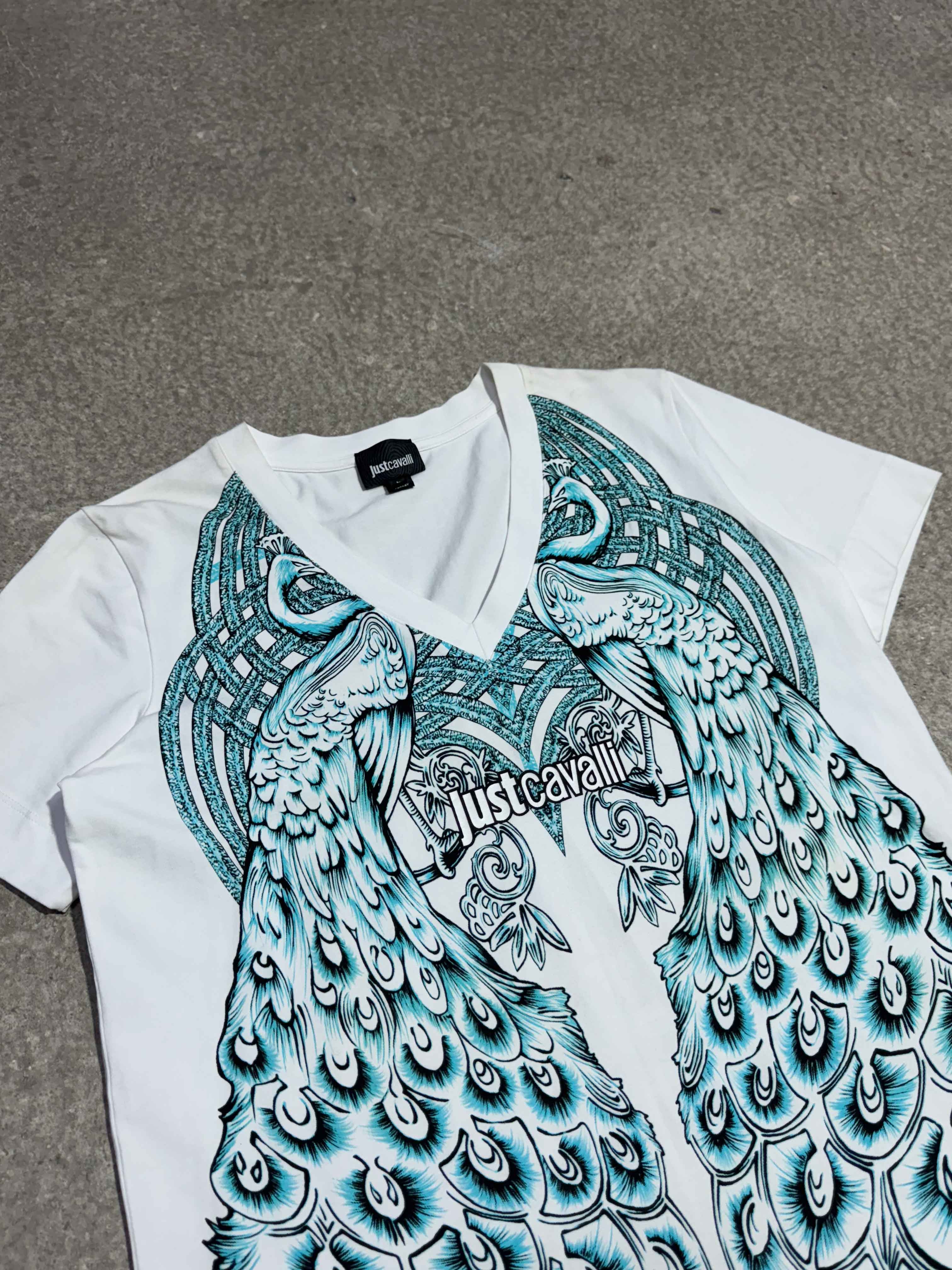 2000S JUST CAVALLI PEACOCK GRAPHIC LONG SHIRT