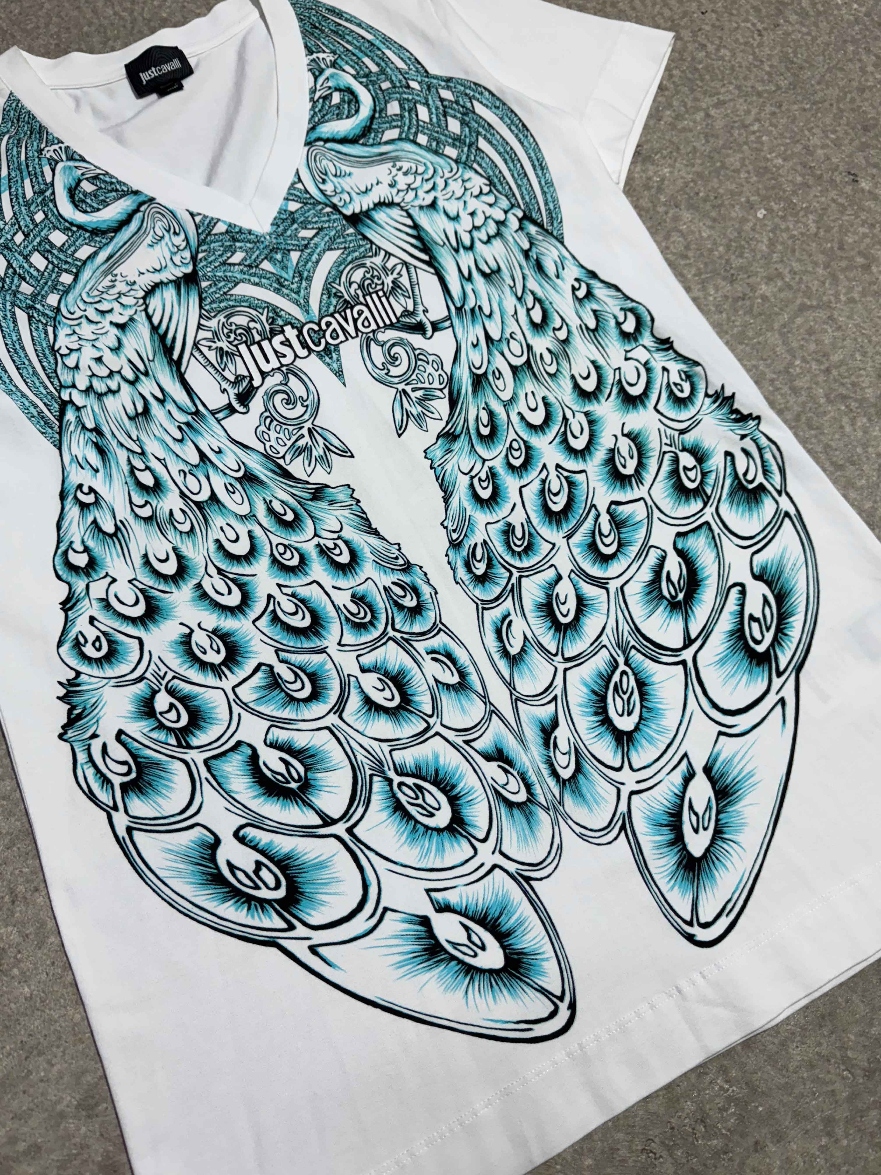 2000S JUST CAVALLI PEACOCK GRAPHIC LONG SHIRT