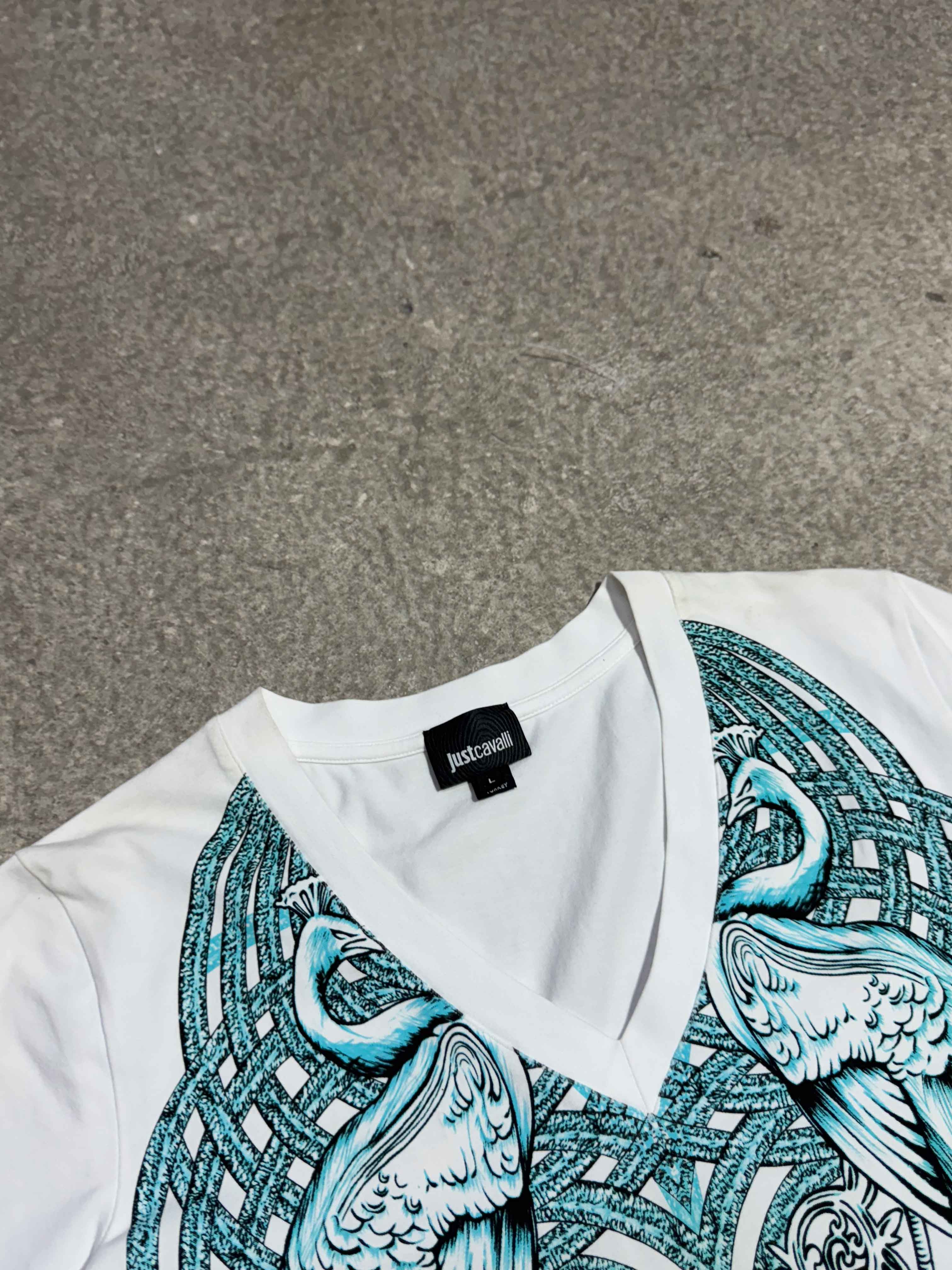 2000S JUST CAVALLI PEACOCK GRAPHIC LONG SHIRT