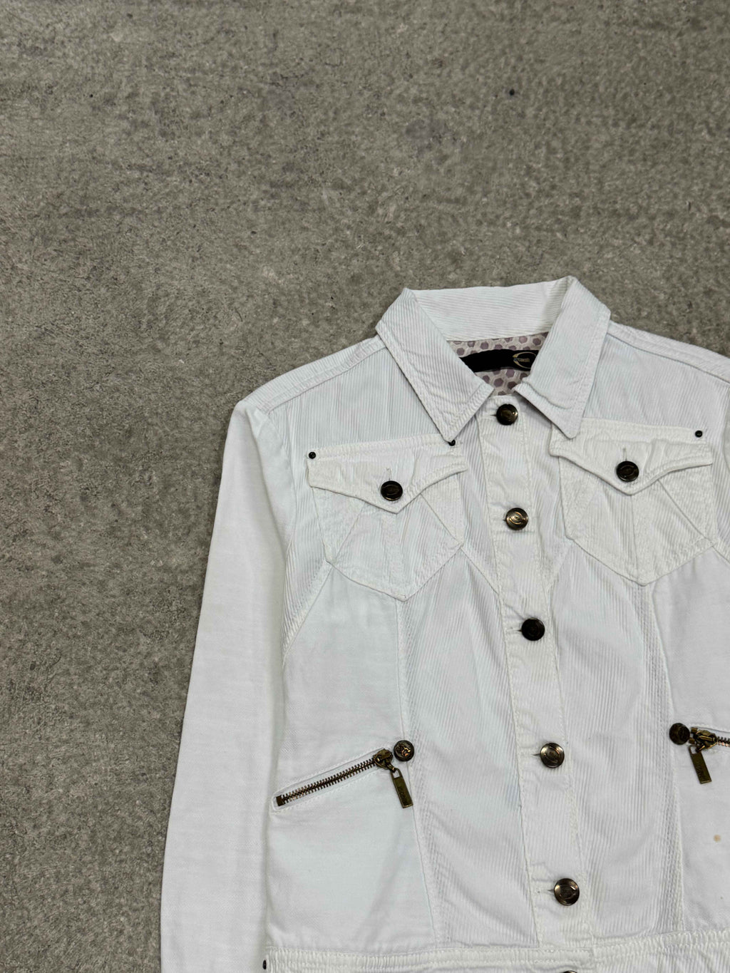 2000S JUST CAVALLI WHITE  CROPPED DENIM  JACKET
