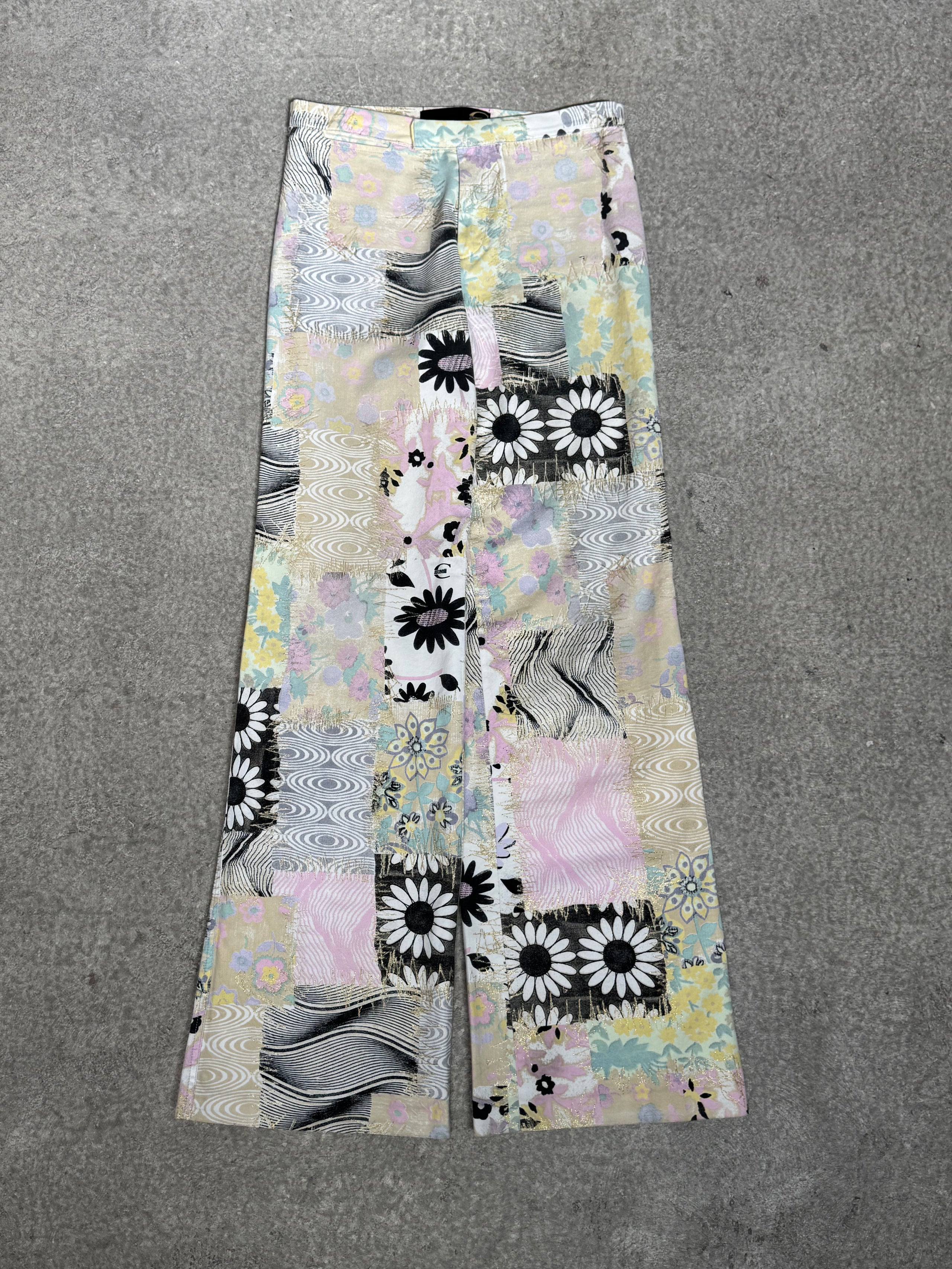 2000S JUST CAVALLI PATCHWORK FLORAL PANTS