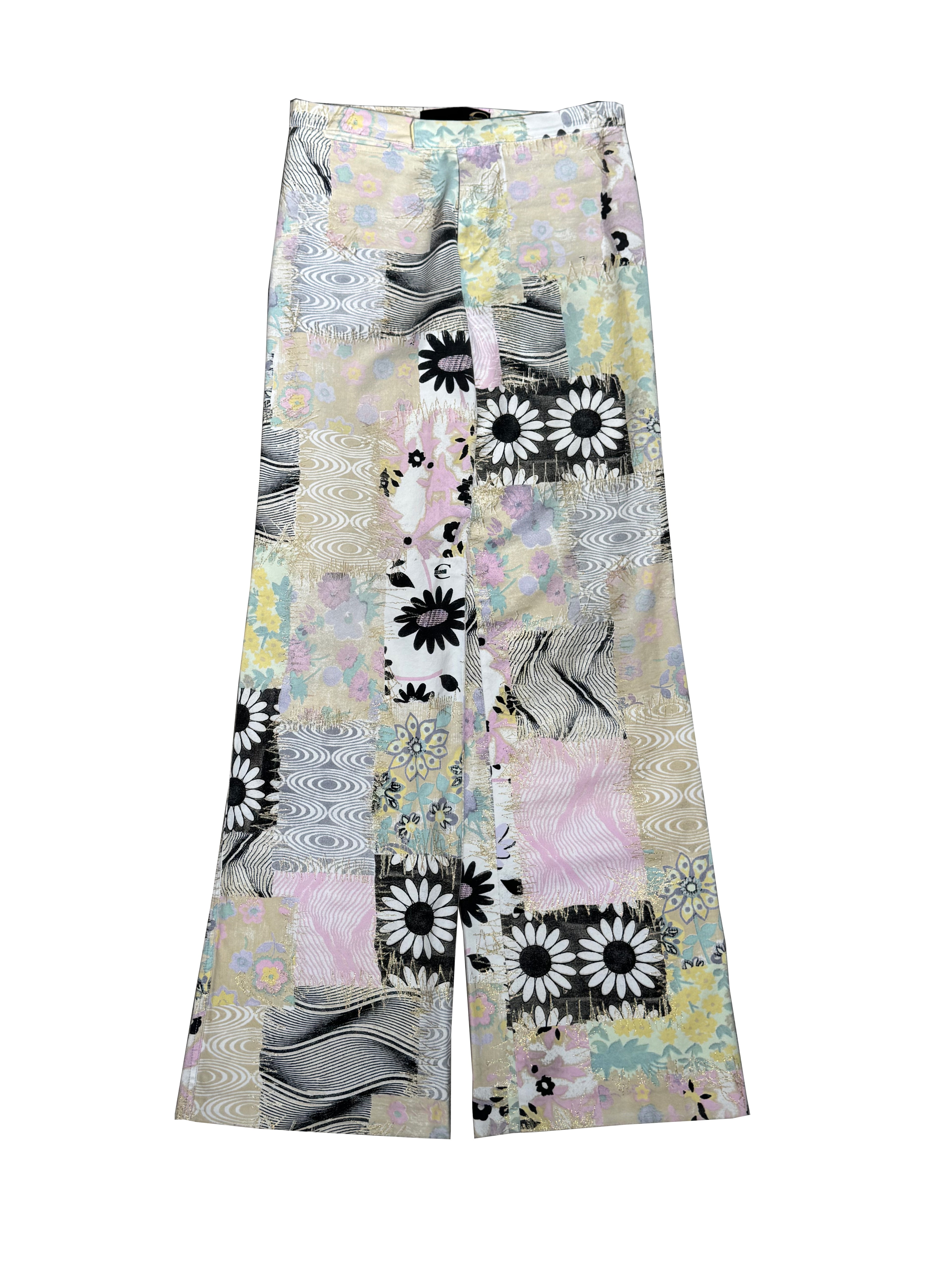 2000S JUST CAVALLI PATCHWORK FLORAL PANTS