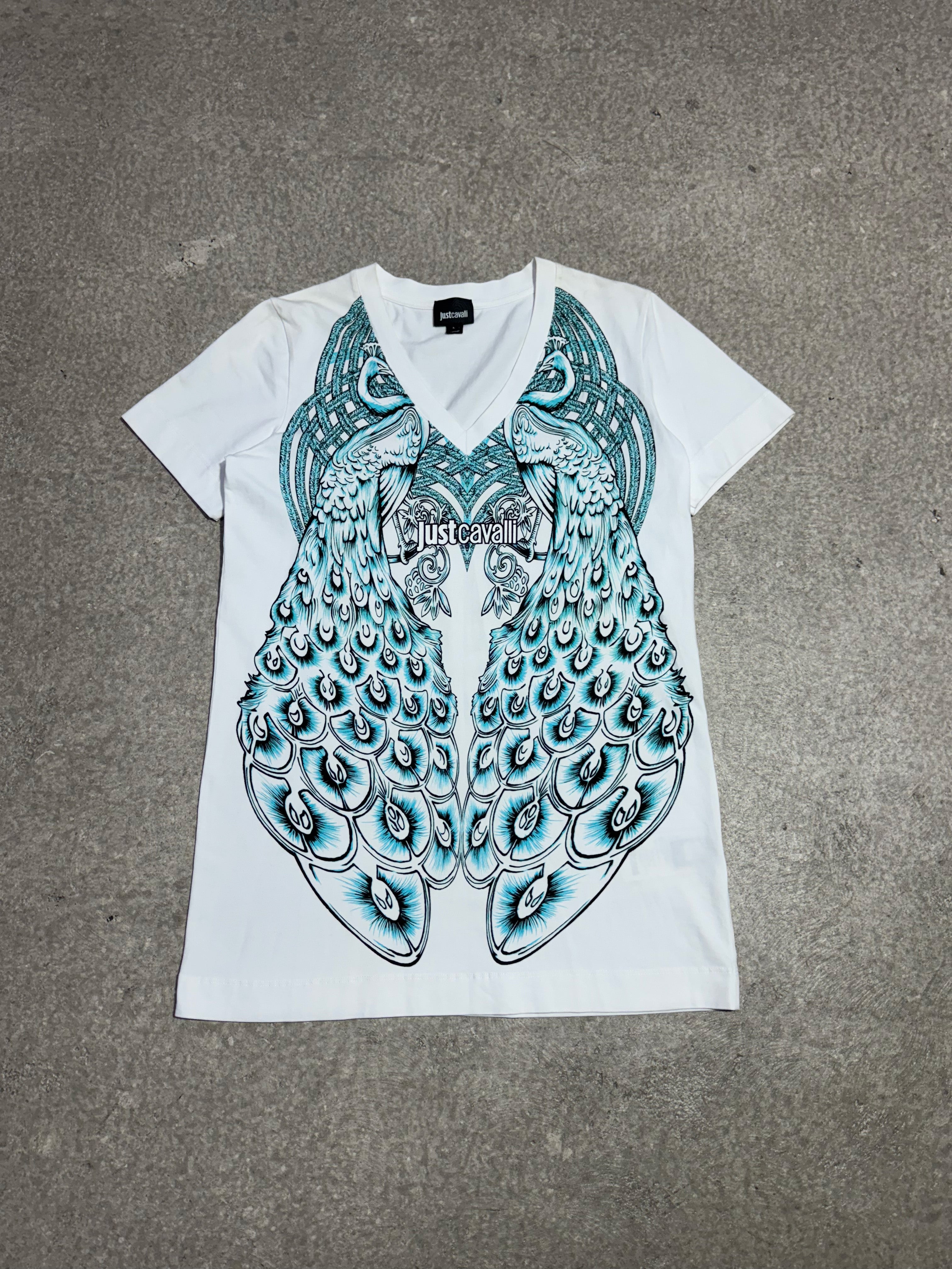 2000S JUST CAVALLI PEACOCK GRAPHIC LONG SHIRT