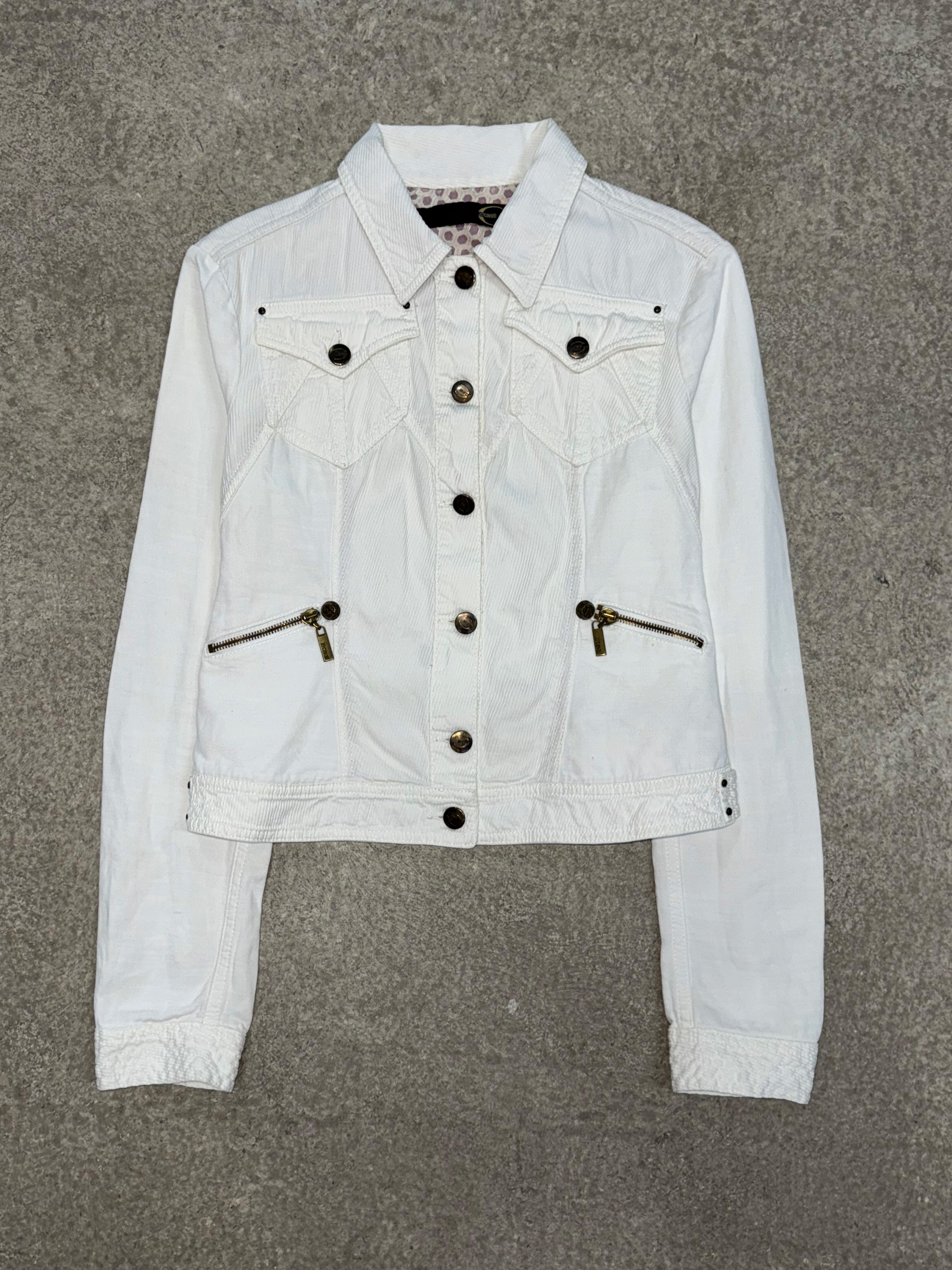 2000S JUST CAVALLI WHITE  CROPPED DENIM  JACKET