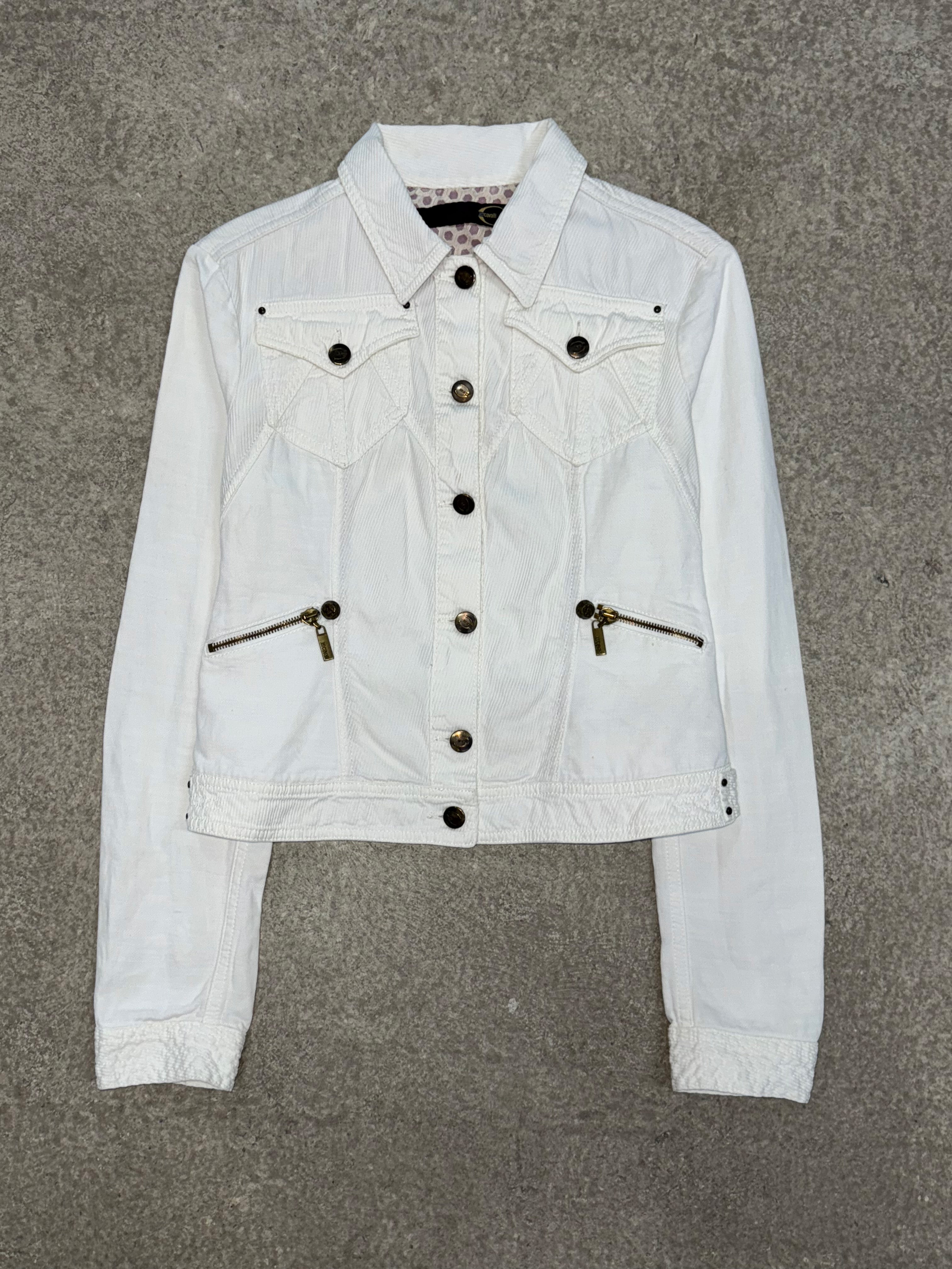 2000S JUST CAVALLI WHITE  CROPPED DENIM  JACKET