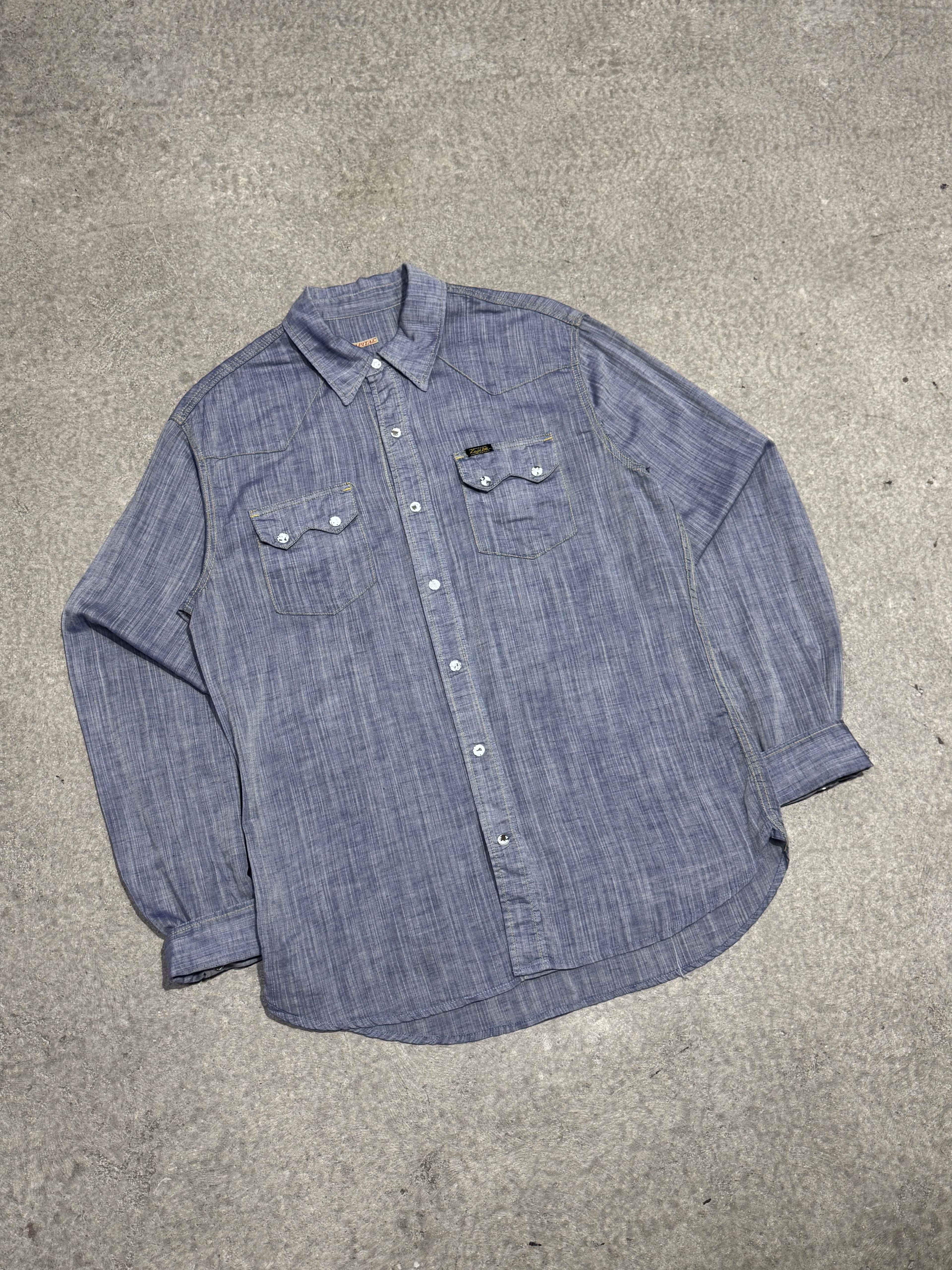 KAPITAL WESTERN CHAMBRAY SNAP BUTTON SHIRT BLUE