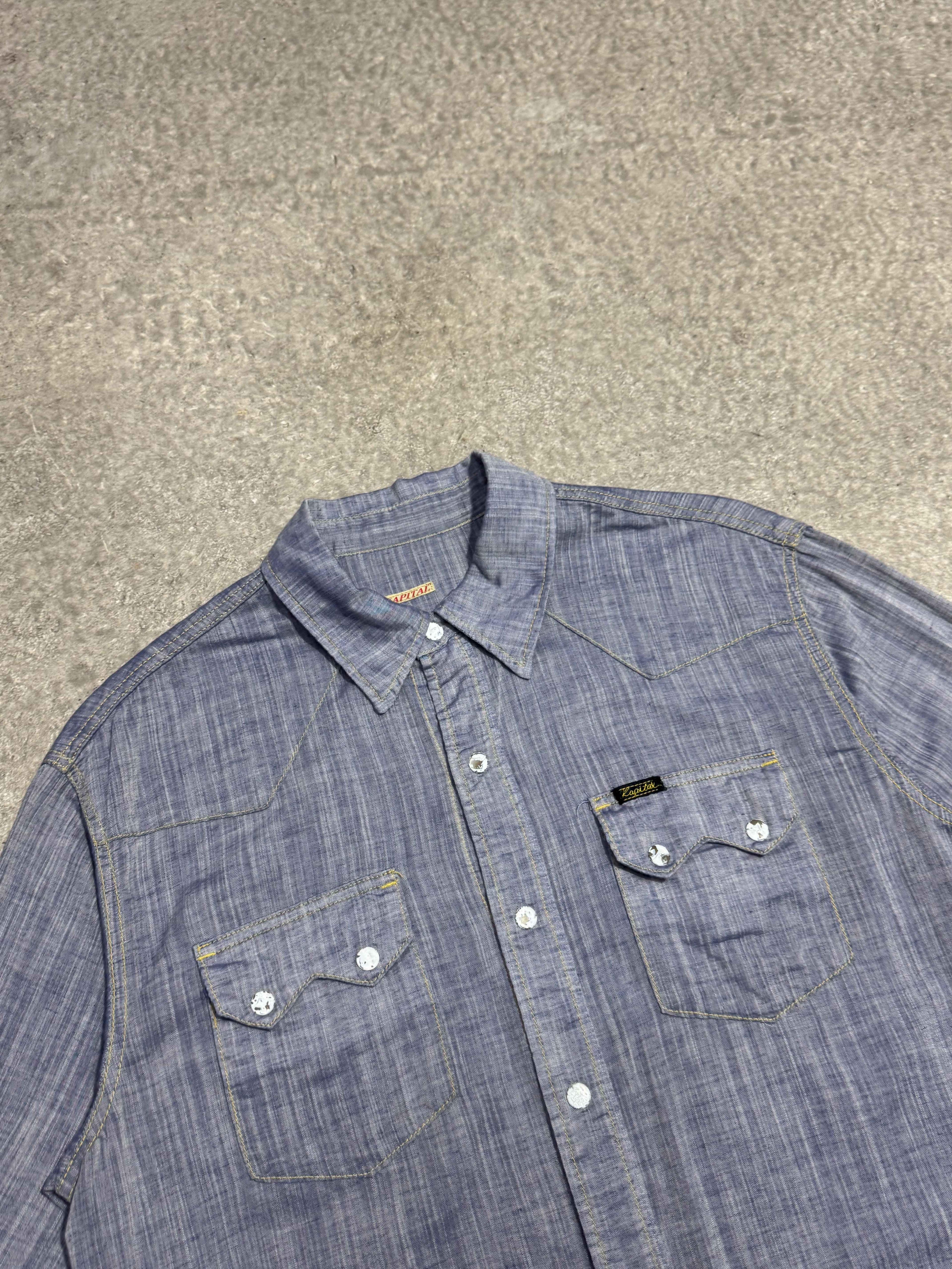 KAPITAL WESTERN CHAMBRAY SNAP BUTTON SHIRT BLUE