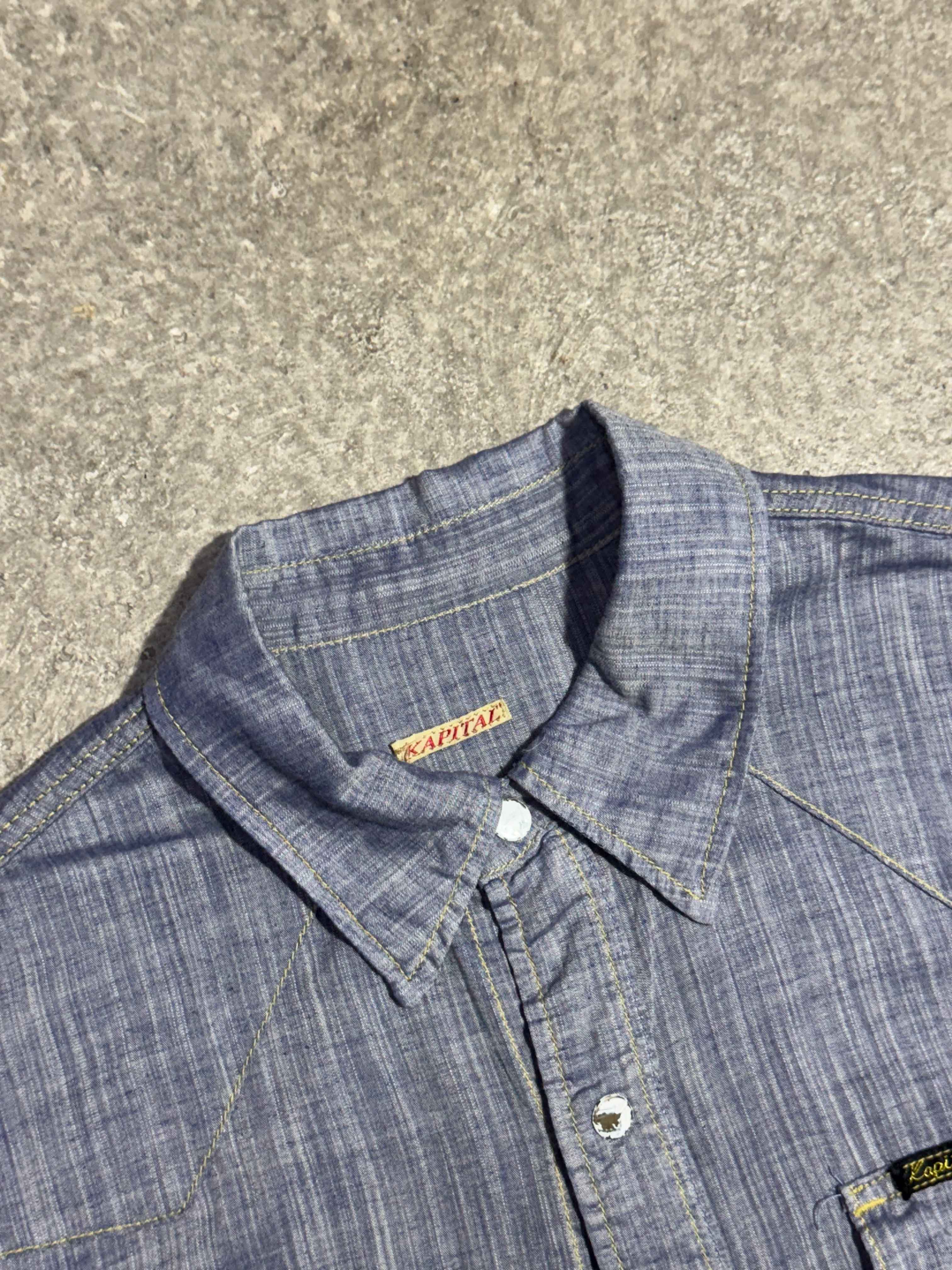 KAPITAL WESTERN CHAMBRAY SNAP BUTTON SHIRT BLUE