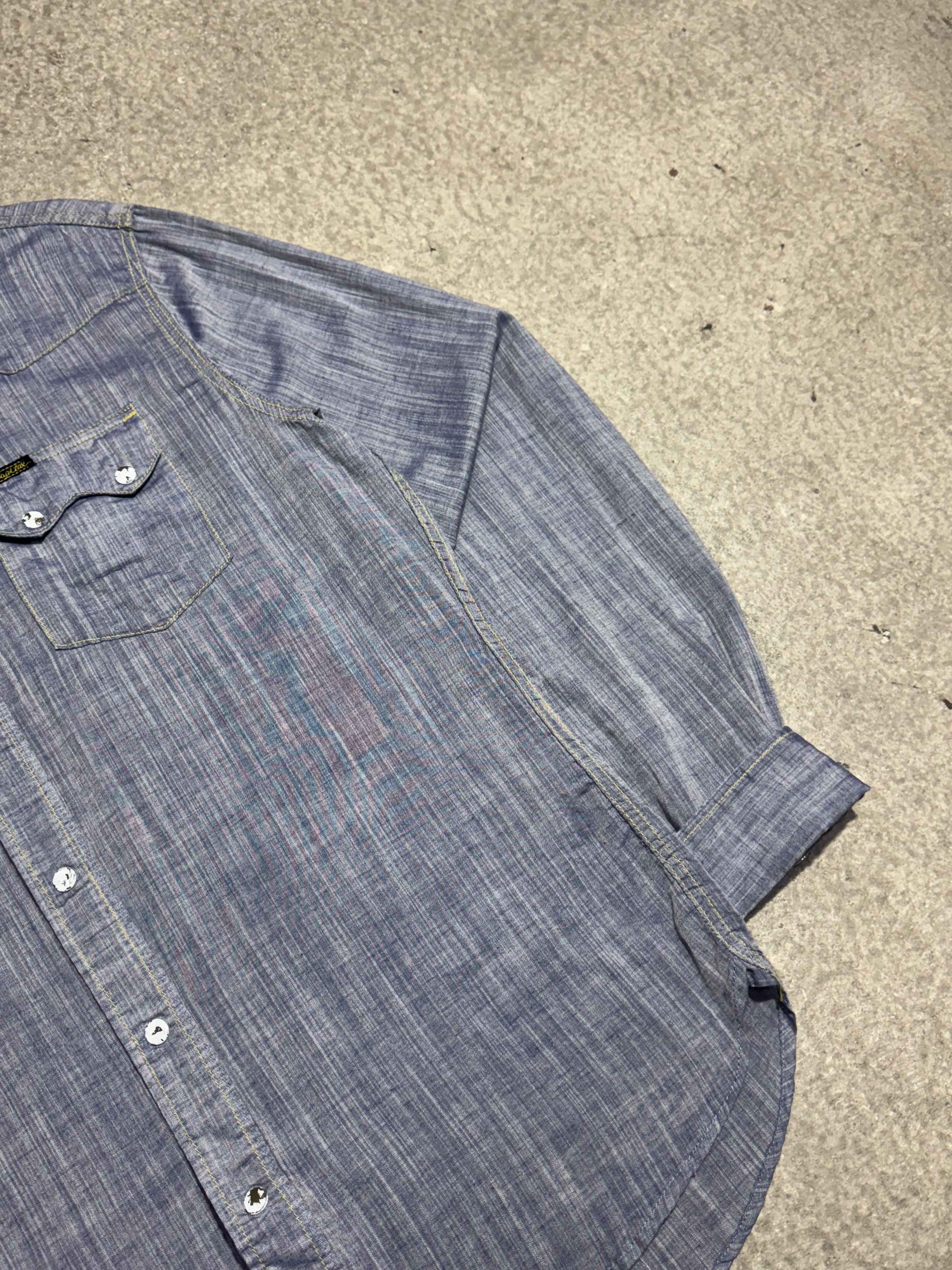 KAPITAL WESTERN CHAMBRAY SNAP BUTTON SHIRT BLUE