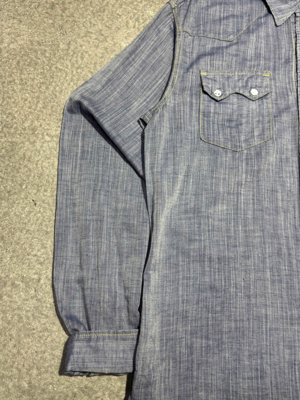 KAPITAL WESTERN CHAMBRAY SNAP BUTTON SHIRT BLUE