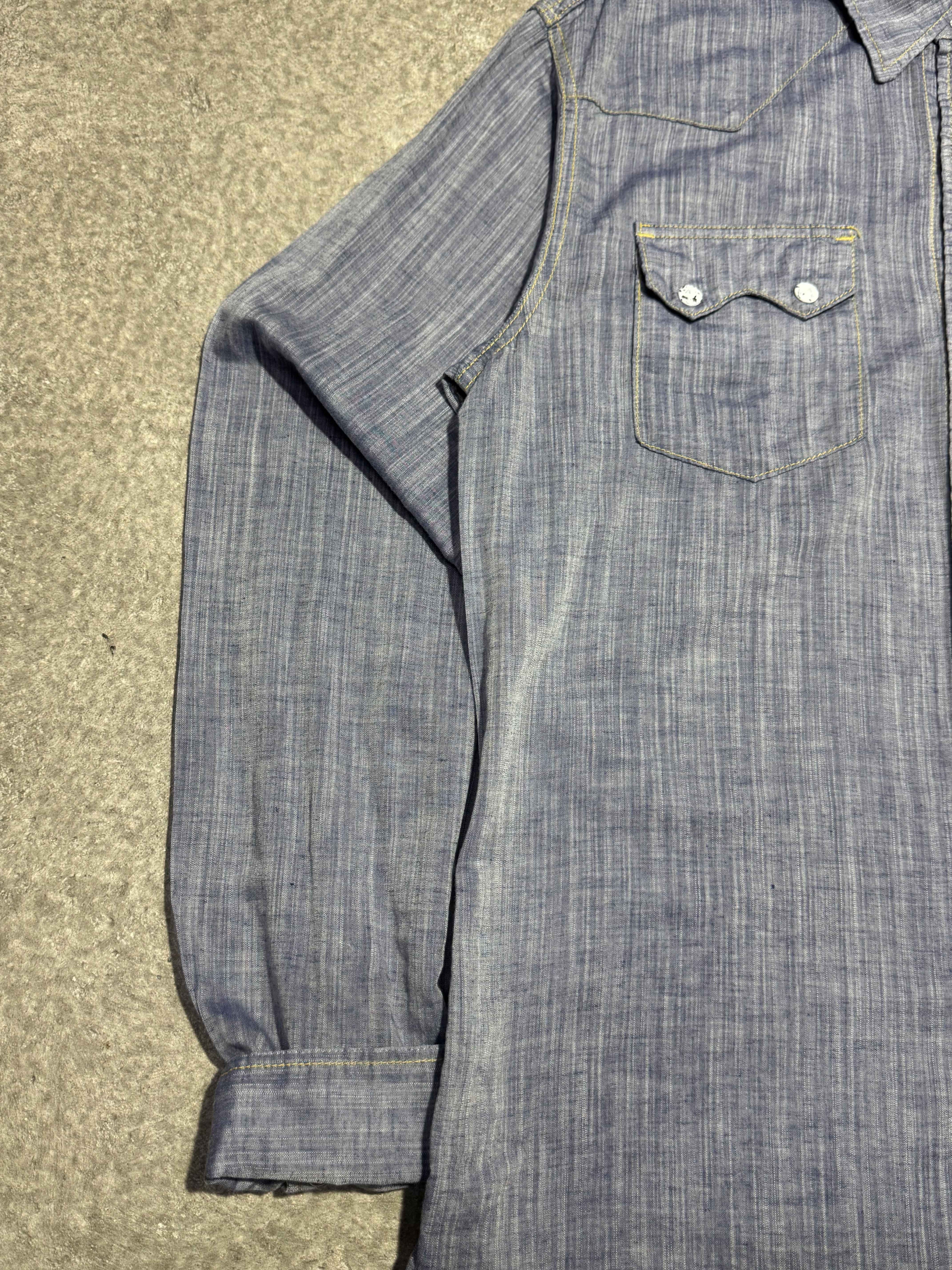 KAPITAL WESTERN CHAMBRAY SNAP BUTTON SHIRT BLUE