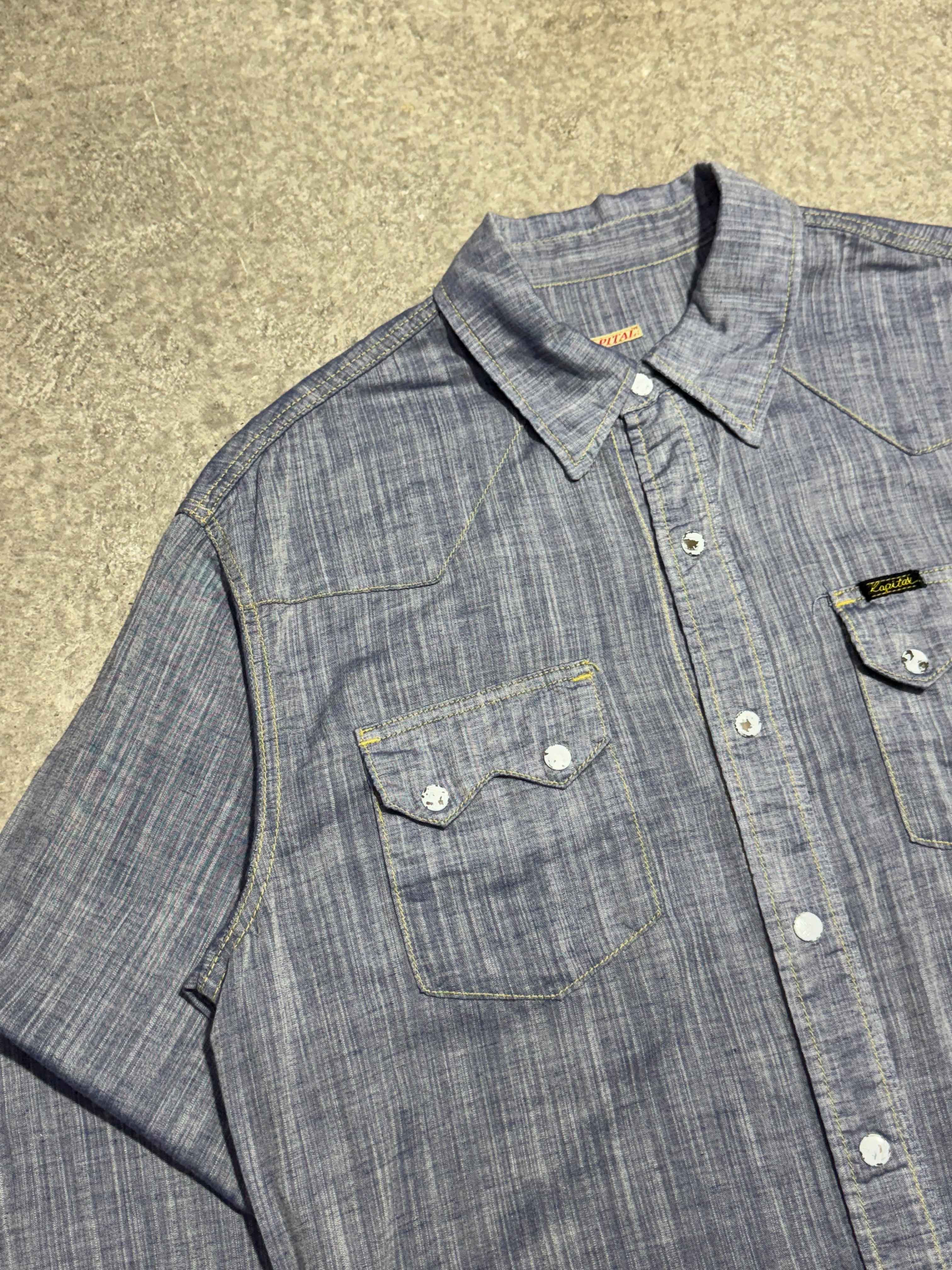 KAPITAL WESTERN CHAMBRAY SNAP BUTTON SHIRT BLUE
