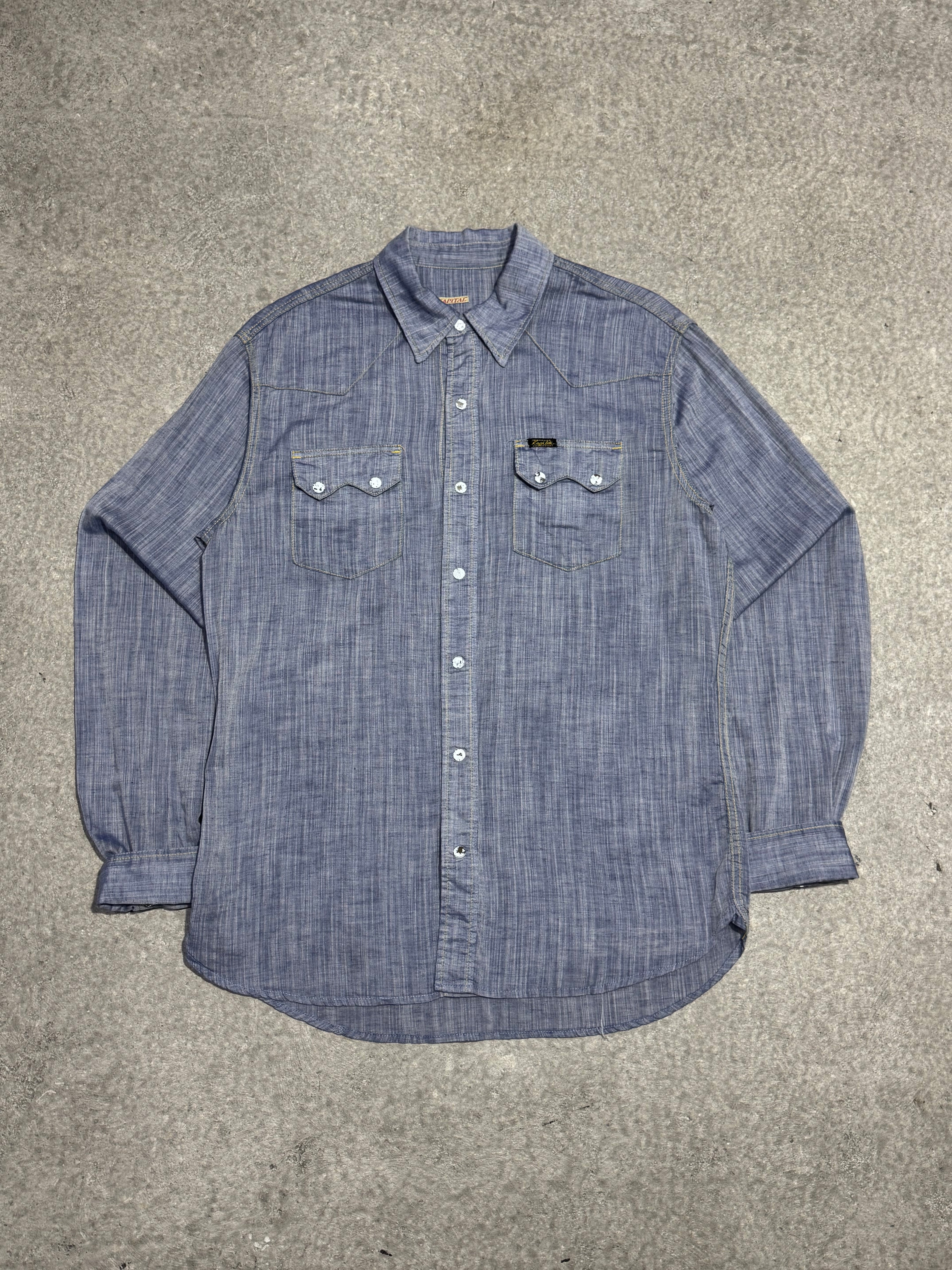 KAPITAL WESTERN CHAMBRAY SNAP BUTTON SHIRT BLUE