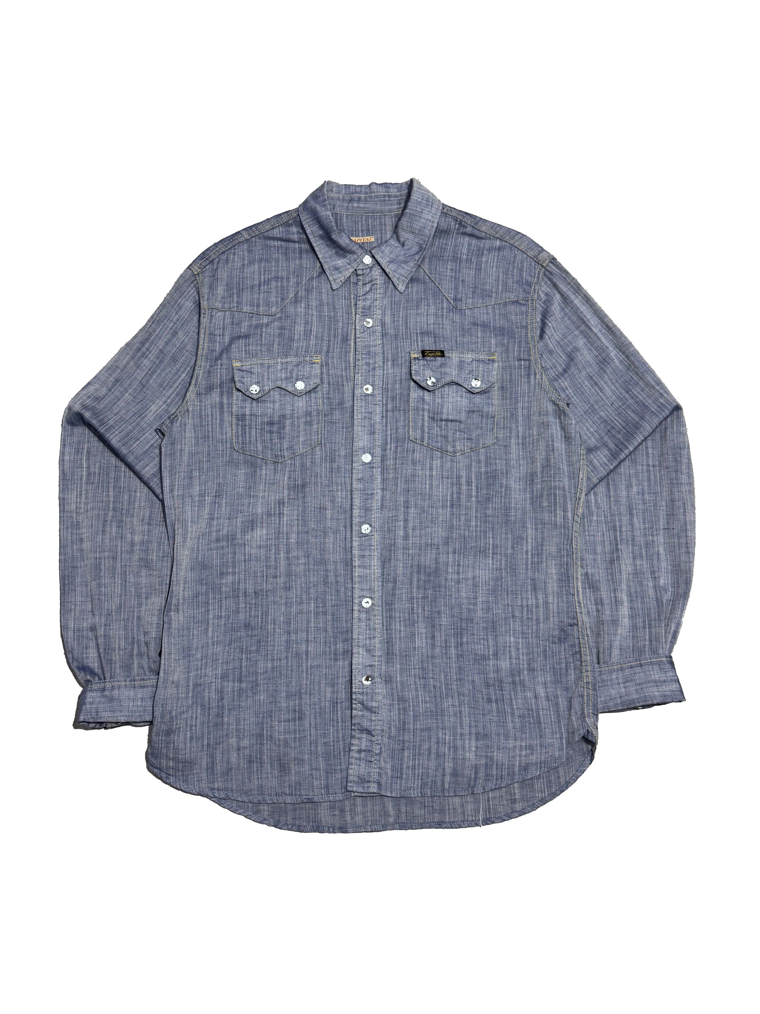 KAPITAL WESTERN CHAMBRAY SNAP BUTTON SHIRT BLUE