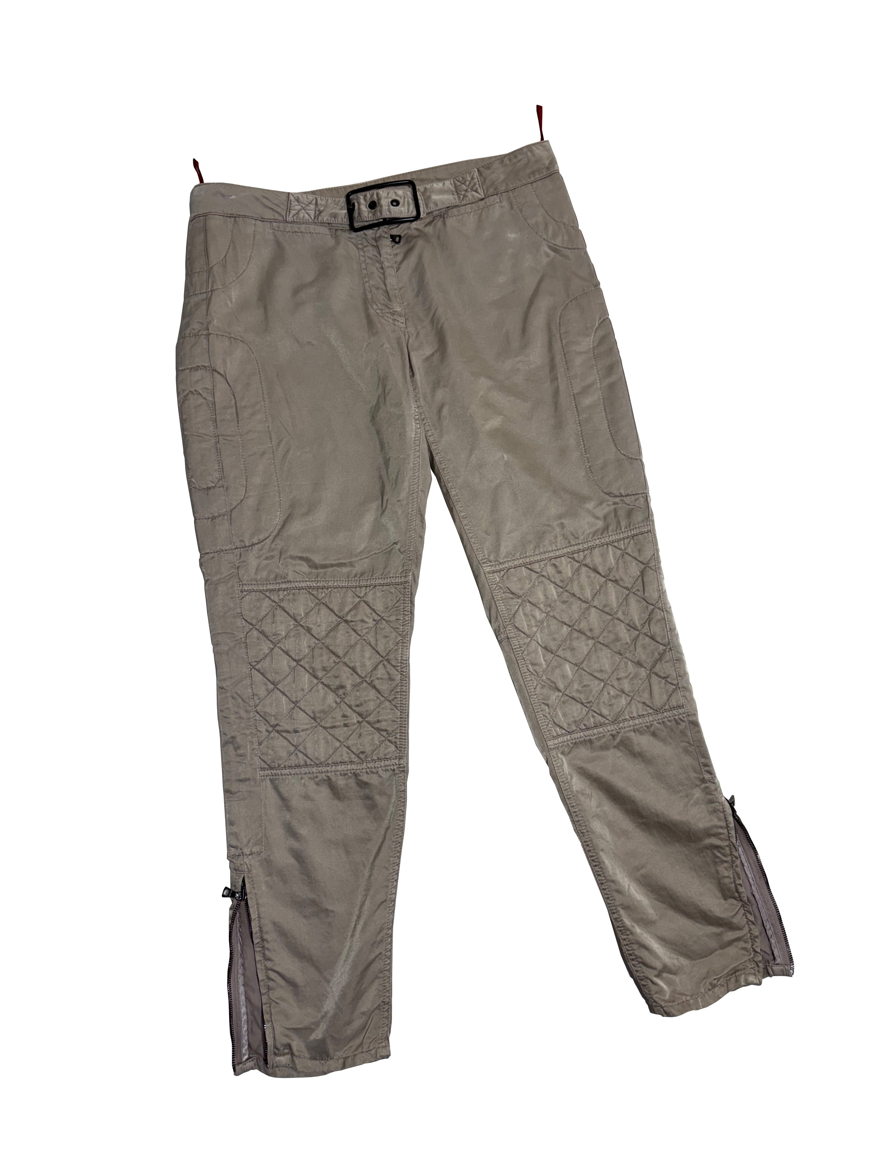 2000s Prada Beige Moto Padded Biker Soft Pants