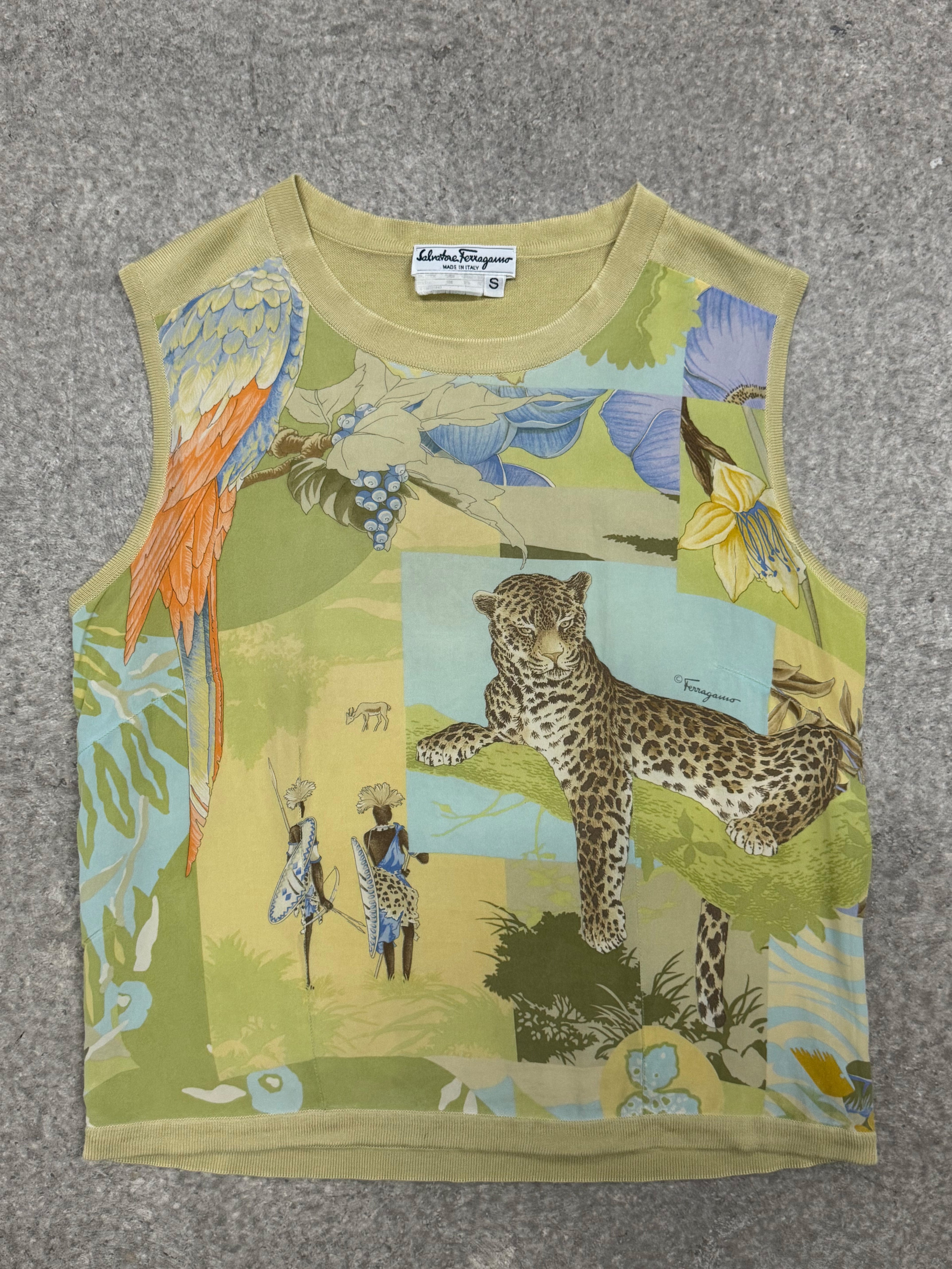 90S SALVATORE FERRAGAMO SILK TIGER TANK TOP